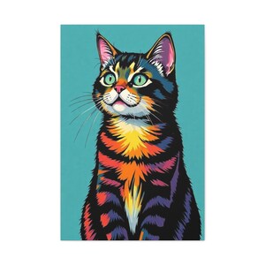 Colorful Cat Wall Art Canvas Print, Cat Lover Gift, Home Decor, Animal Artwork, Pet Portrait