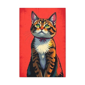 Vivid Cat Canvas Art Print, Colorful Animal Decor for Cat Lovers, Pet Room Wall Art, Gift for Holidays, Vibrant Home Décor