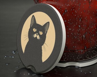 イギリス ヴィンテージ　　　　猫のコースター 魅力的な猫のソープストーンカーコースター、猫好きへのギフト