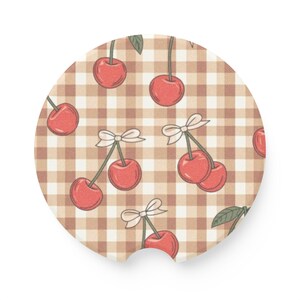 Cherry Pattern Soapstone Car Coaster, Cute Car Decor, Gift for Car Lovers, Summer Road Trip Essentials, Drink Holder