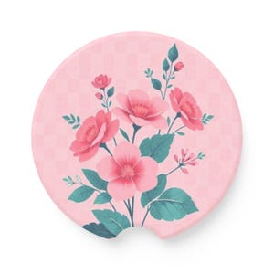Floral Soapstone Car Coaster, Vintage Floral Car Accessory, Flower Coasters for Cars, Gift for Her, Unique Car Decor