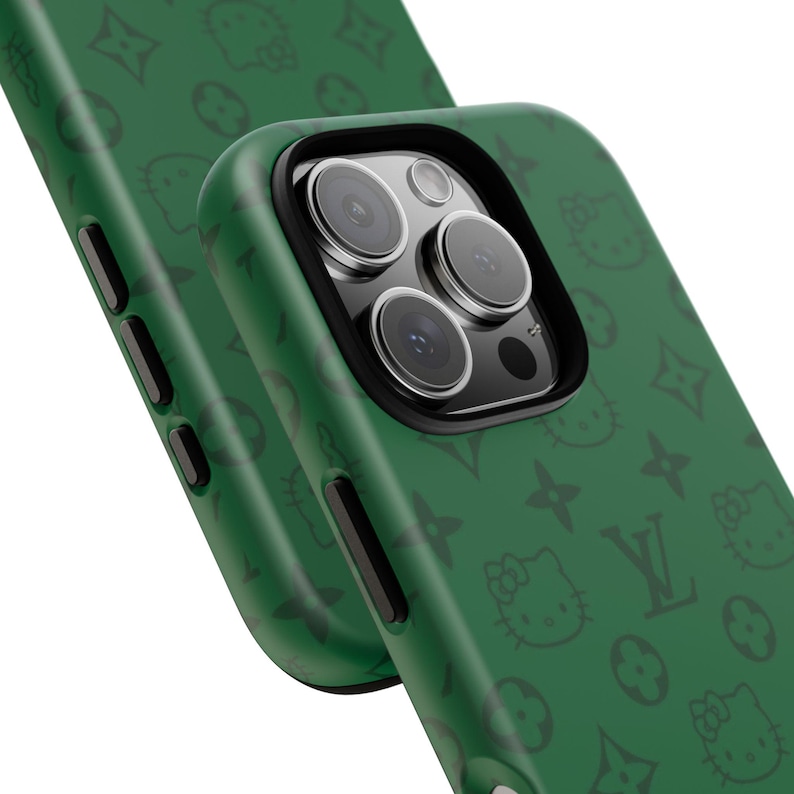 Stylish Phone Case: Tough Cases with Cute Hello Kitty Print, Trendy Accessory, Gift for Her, Phone Protection, Green Design image 6