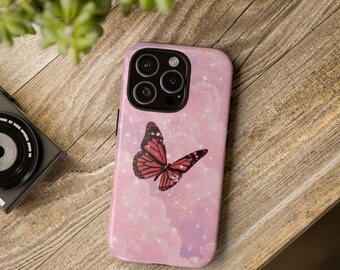 Pink Butterfly Phone Case, Tough Cases, Butterfly Lover Gift, Cute Butterfly Accessories, Nature Phone Cover, Aesthetic Phone Case