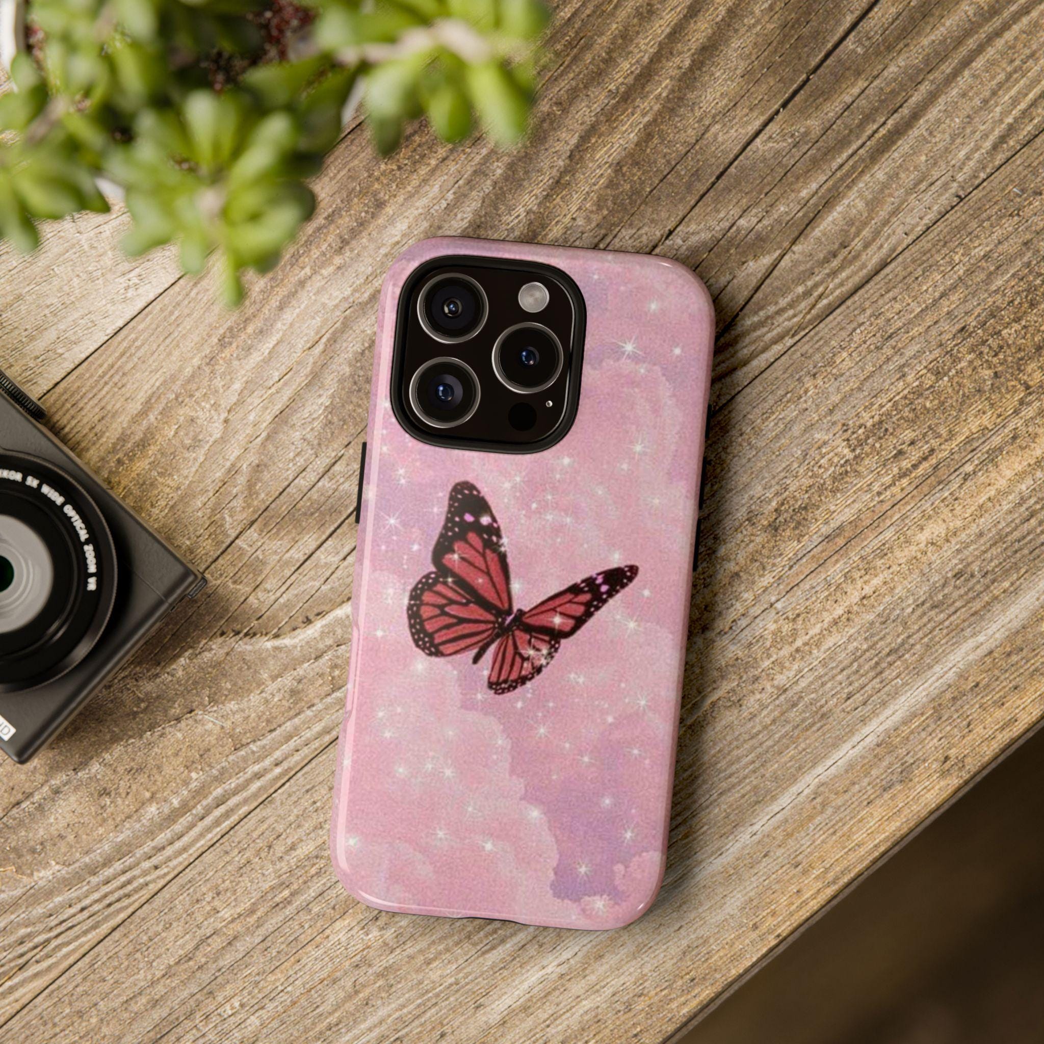 Pink Butterfly Phone Case, Tough Cases, Butterfly Lover Gift, Cute 