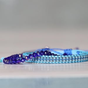 Hellblaues gewebtes Armband & dunkelblaues Kristallperlenarmband - Handgemachtes elegantes Armband-Set