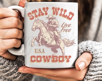Stay Wild Cowboy Mug Ceramic Country Mug, Cowboy gift, Western mug, Outdoor Camping Mug, Gift for boyfriend, Gift for girlfriend