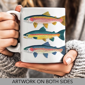 Trout Ceramic Mug, Fishing Mug, Rainbow Trout gift, Camp mug, Cabin gift, gift for boyfriend, Gift for girlfriend, Gift for mom, Lake Mug
