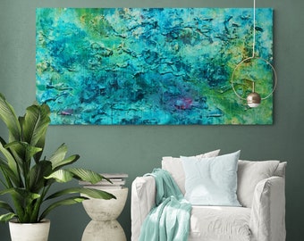 Green, Blue Wall Canvas Art Abstract Print, Home Decor Print, Bedroom Print, Office Painting, Large abstract Art Canvas, Modern Wall Art