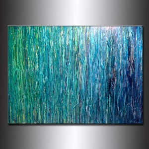 Abstract Painting, Original Large Blue, Green abstract art, Modern contemporary abstract Painting on canvas, handmade wall art