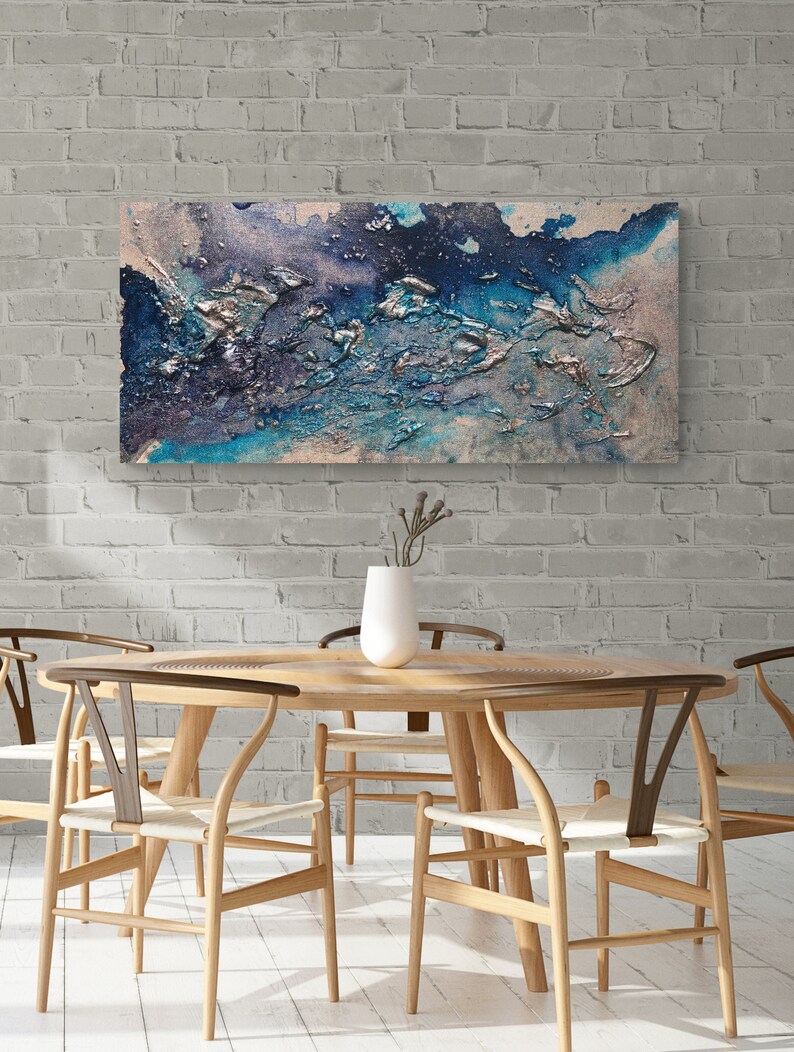 Blue Silver Painting Print on Canvas, Home Decor Print, Abstract Bedroom Print, Office Painting, Large abstract Art Canvas, Modern Wall Art