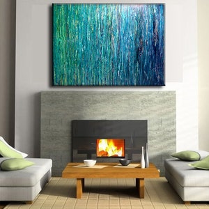 Abstract Painting, Original Large Blue, Green abstract art, Modern contemporary abstract Painting on canvas, handmade wall art