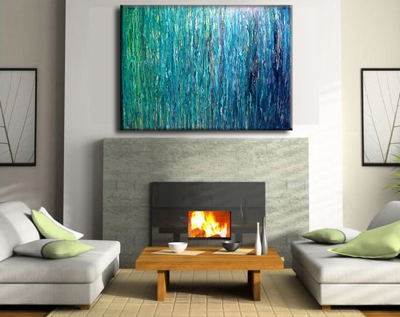 Abstract Painting, Original Large Blue, Green abstract art, Modern contemporary abstract Painting on canvas, handmade wall art