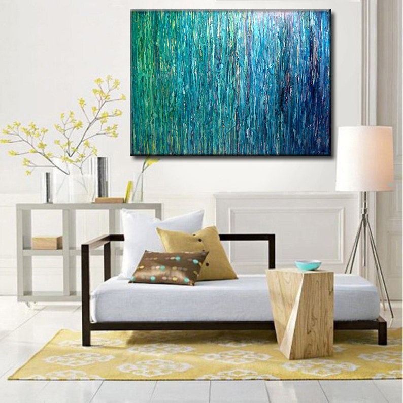 Abstract Painting, Original Large Blue, Green abstract art, Modern contemporary abstract Painting on canvas, handmade wall art