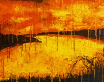 0range, Yellow Large Wall Art Sunset Print, Home Decor Print, Bedroom Print, Office Painting, Large abstract Art Canvas, Modern Wall Art