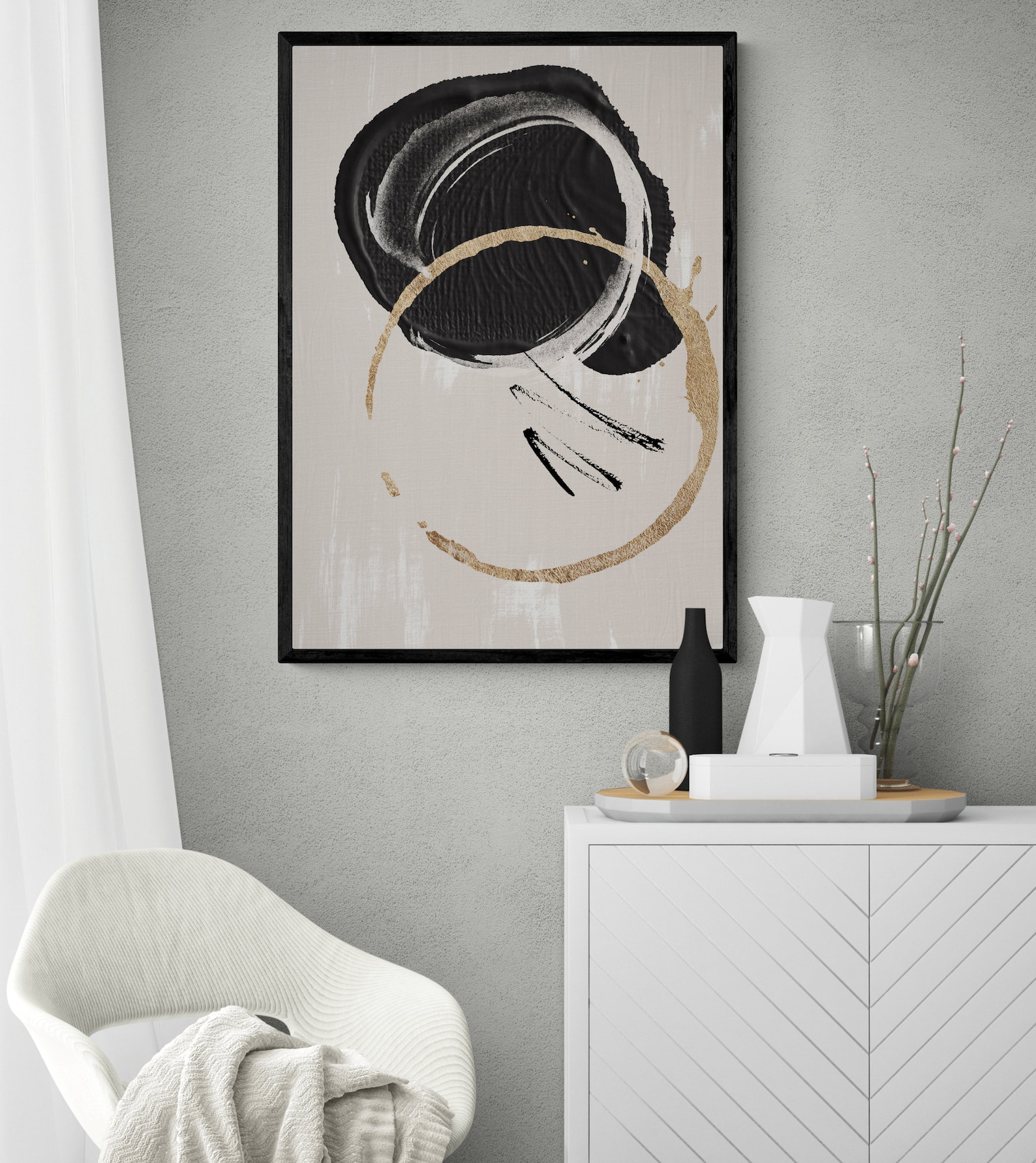 Black White Gold Abstract Art Print Home Décor Canvas Art Etsy
