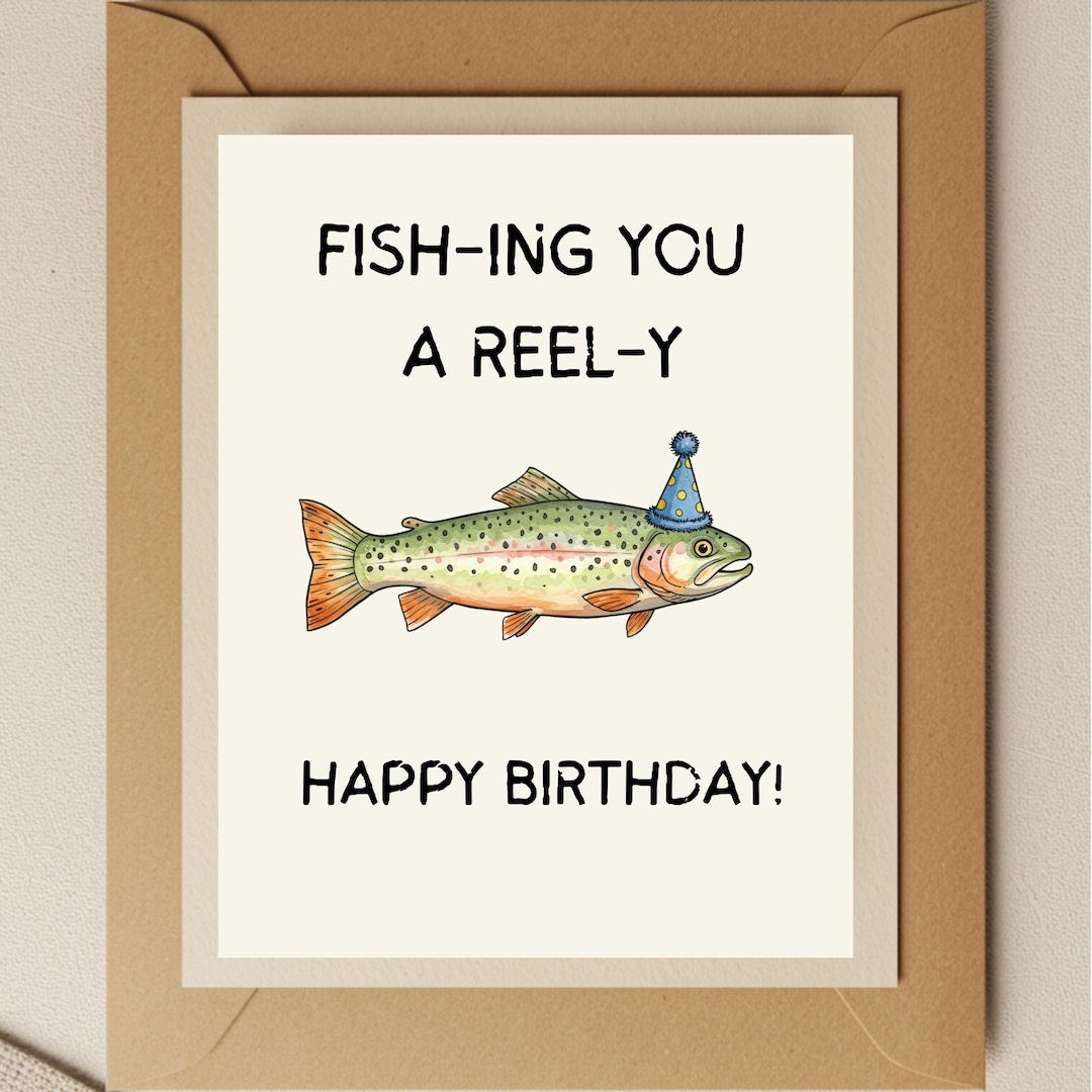 Funny Fishing Birthday Card: Watercolor Trout Pun Card - Etsy