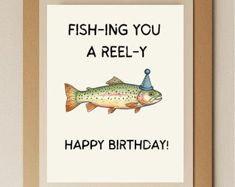 Funny Fishing Birthday Card: Watercolor Trout Pun Card