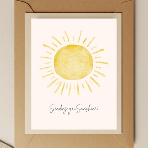 Sending You Sunshine Card – Watercolor Sun Greeting Card, Positive Thinking Card, Blank Inside, Handmade Encouragement Card
