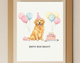 Watercolor Golden Retriever Birthday Card: Dog Lover Greeting