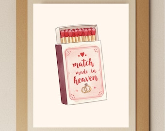 Match Made in Heaven Card: Watercolor Wedding Rings, Engagement Greeting