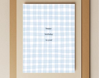Blue Gingham Birthday Card: Minimalist Handmade Greeting
