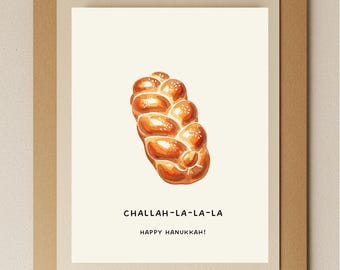 Funny Hanukkah Card, Watercolor Challah Pun, Jewish Holiday Greeting (A2 Size)