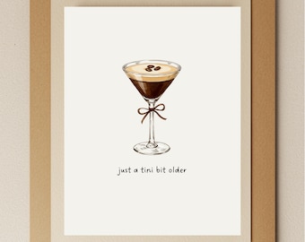 Carte d'anniversaire martini expresso amusante : voeux cocktail aquarelle