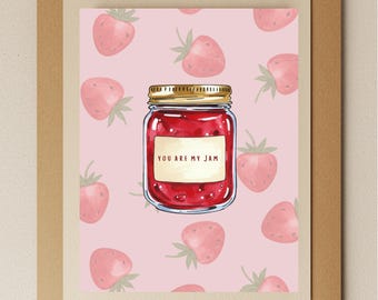 You Are My Jam Card – Watercolor Strawberry Design, Handmade Blank Card