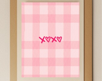 XOXO Pink Gingham Greeting Card – Cute Valentine’s Day Card, Blank Inside, Watercolor-Inspired Handmade Card