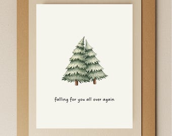 Watercolor Evergreen Christmas Card, Romantic Love Note, Partner Gift