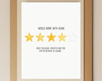 Funny Goodbye Coworker Card – Star Rating Farewell | “Would Work With Again” Leaving Job Card, Blank Inside