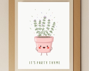 Funny Birthday Card: Party Thyme Herb Pun - Plant Lover Gift