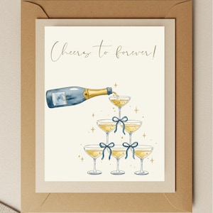 Champagne Tower Wedding Card – “Cheers to Forever” | Elegant Engagement or Anniversary Celebration Card