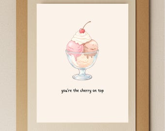 Watercolor Ice Cream Sundae Card: Sweet Friendship, Valentine's