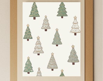Watercolor Christmas Tree Card, Modern Holiday Stationery, Blank Inside (A2 Size)