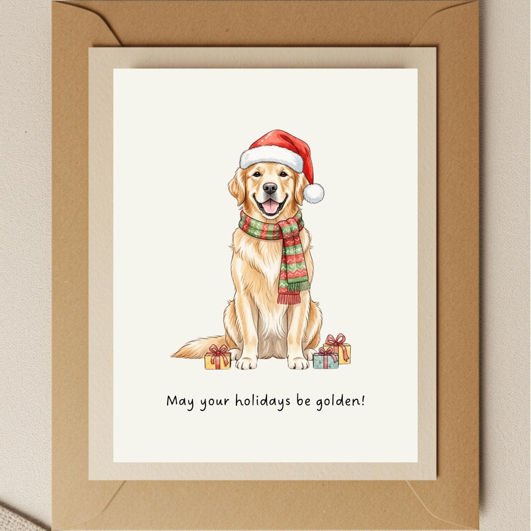 Watercolor Golden Retriever Christmas Card: Holiday Pet Greeting - Etsy