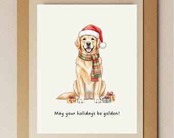 Watercolor Golden Retriever Christmas Card: Holiday Pet Greeting