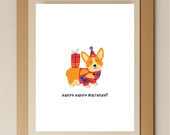 Happy Birthday Corgi Card – Handmade Dog Lover Greeting