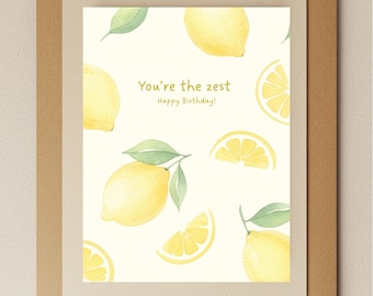 Carte d'anniversaire aquarelle citron - calembour d'agrumes, message de joyeux anniversaire