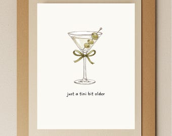 Carte d'anniversaire martini drôle : voeux cocktail aquarelle