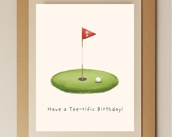 Funny Golf Birthday Card: Tee-rific Watercolor Greeting