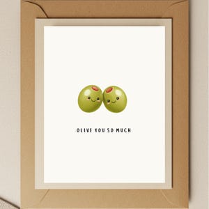 Olive You So Much Card: Punny Watercolor Greeting Card
