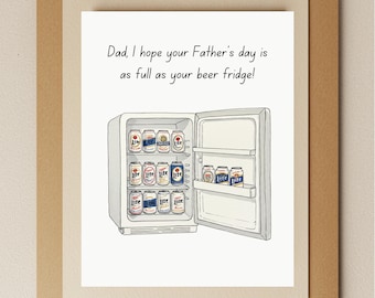 Carte drôle de fête des pères de réfrigérateur de bière : salutation d'humour de papa