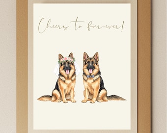 German Shepherd Wedding Card – “Cheers to Fur-ever!” | Dog Lover Engagement or Anniversary Greeting