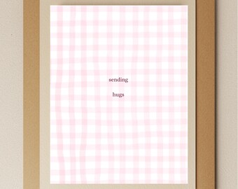 Sending Hugs Card: Handmade Pink Checkered Greeting Card