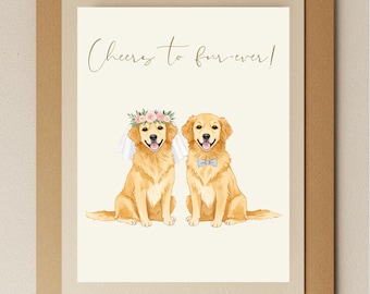 Golden Retriever Wedding Card – Dog Lover Couple, “Cheers to Fur-ever!”