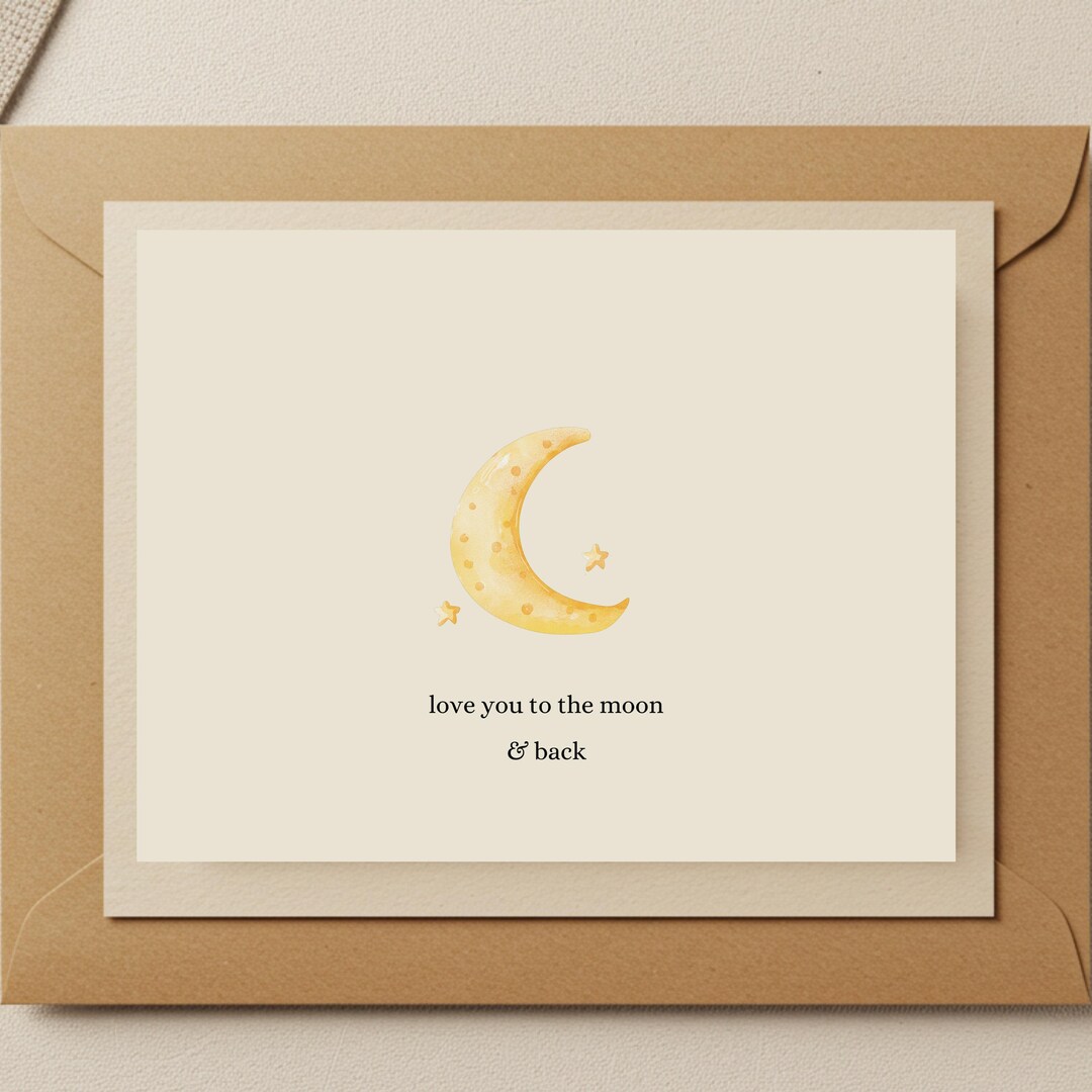 Love You to the Moon Card: Handmade Minimalist Greeting Card - Etsy