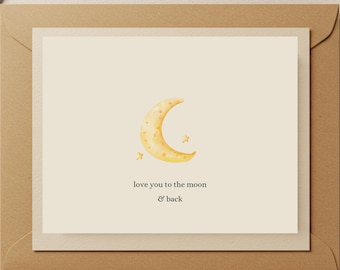 Carte Love You to the Moon : carte de voeux minimaliste faite main