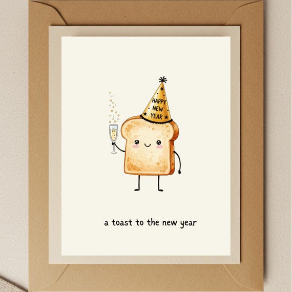 Funny New Year Card for Friend, Champagne Toast Pun, Watercolor Greeting Card, Blank Inside