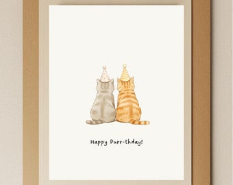 Carte d'anniversaire chat aquarelle – Jeu de mots amusant pour les amoureux des chats
